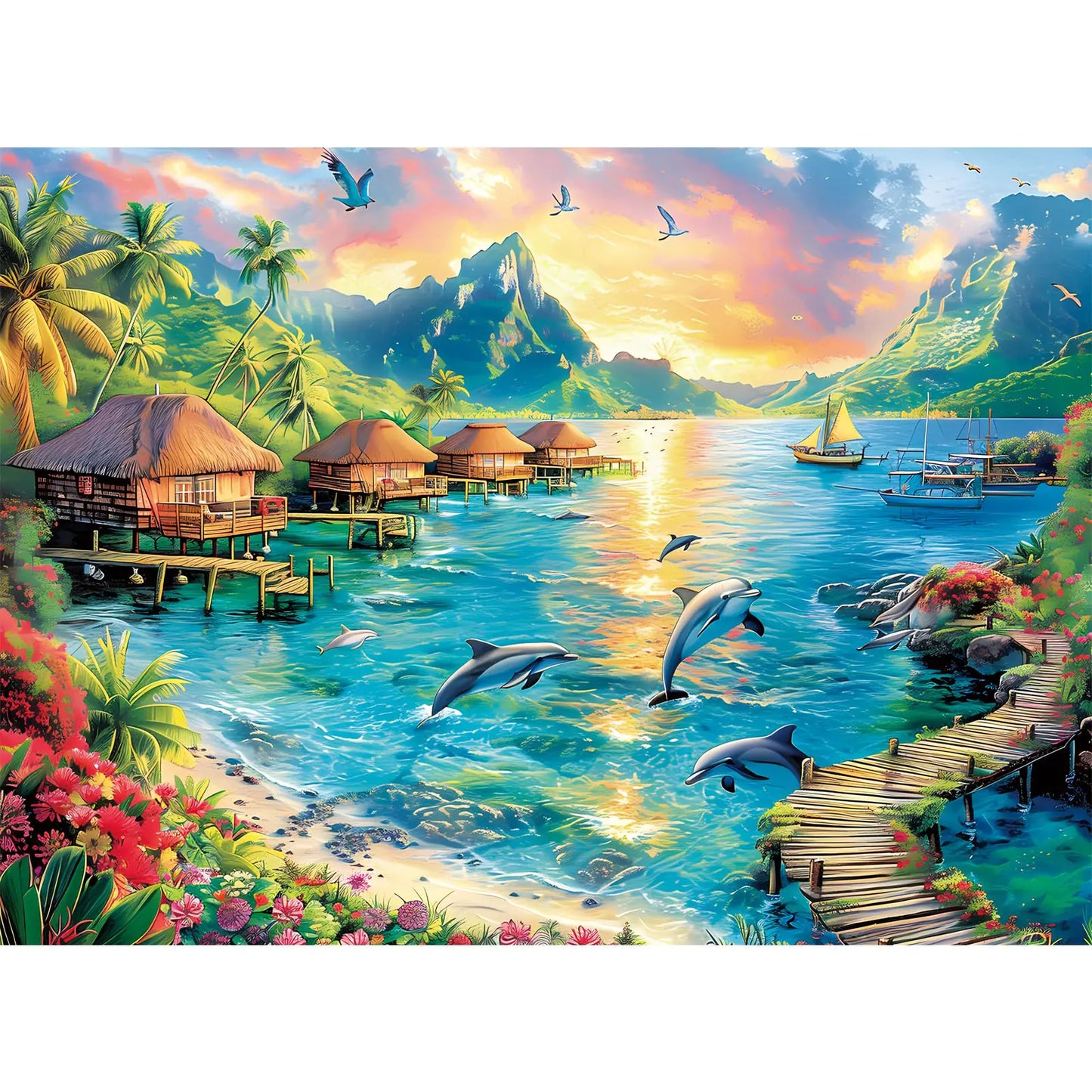 Dolphin Sunset 300-Piece Jigsaw Puzzle